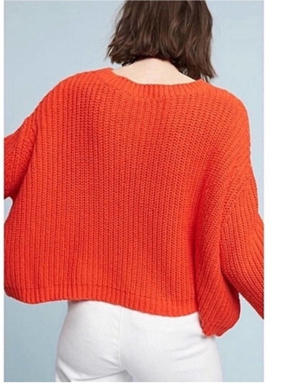 Anthropologie Moth Baja Orange Chunky Knit Oversized Cropped Sweater Size Medium - Picture 2 of 13